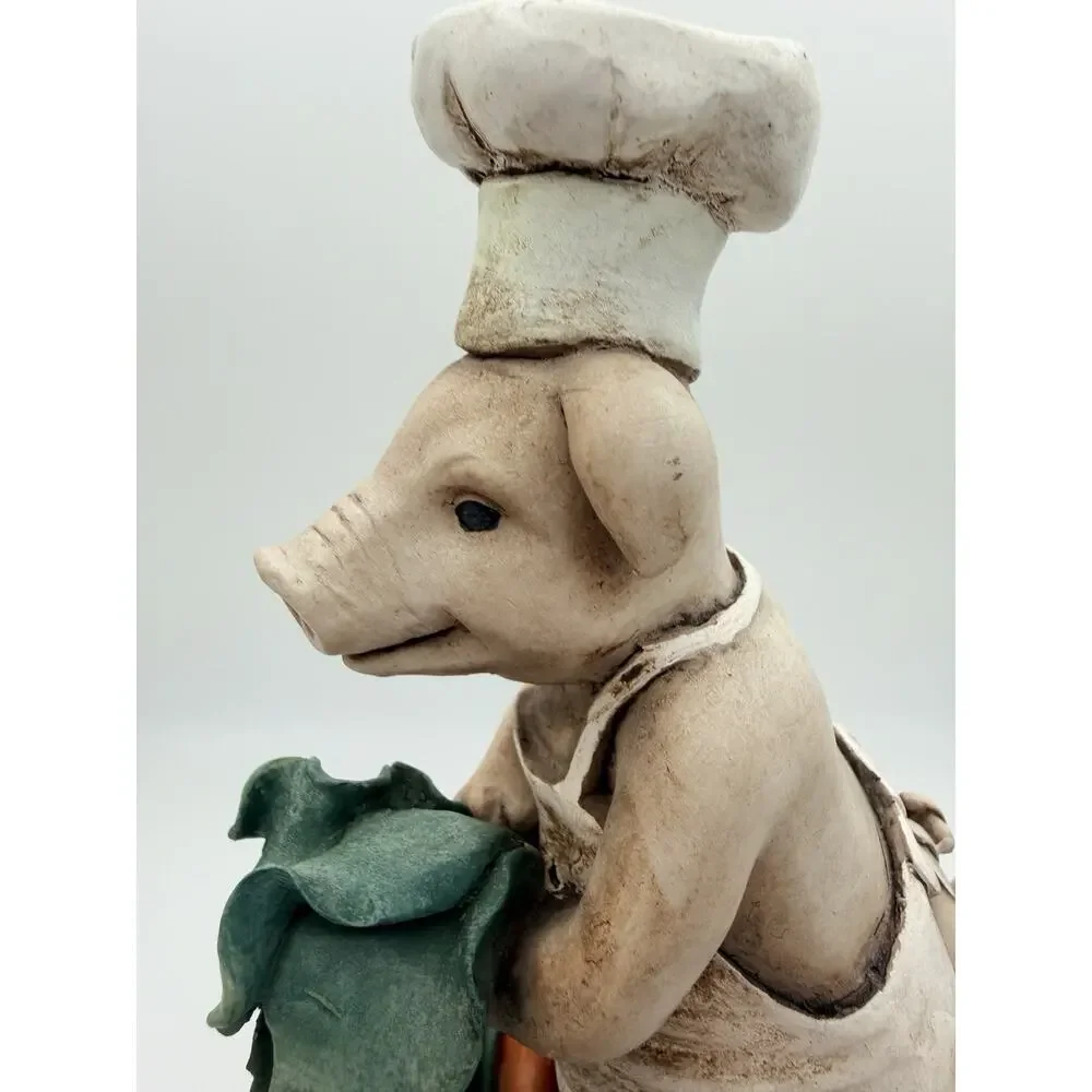 French Chef Pig Bookends Set Heavy Resin Cook Novelty Kitchen Cookbook Stand